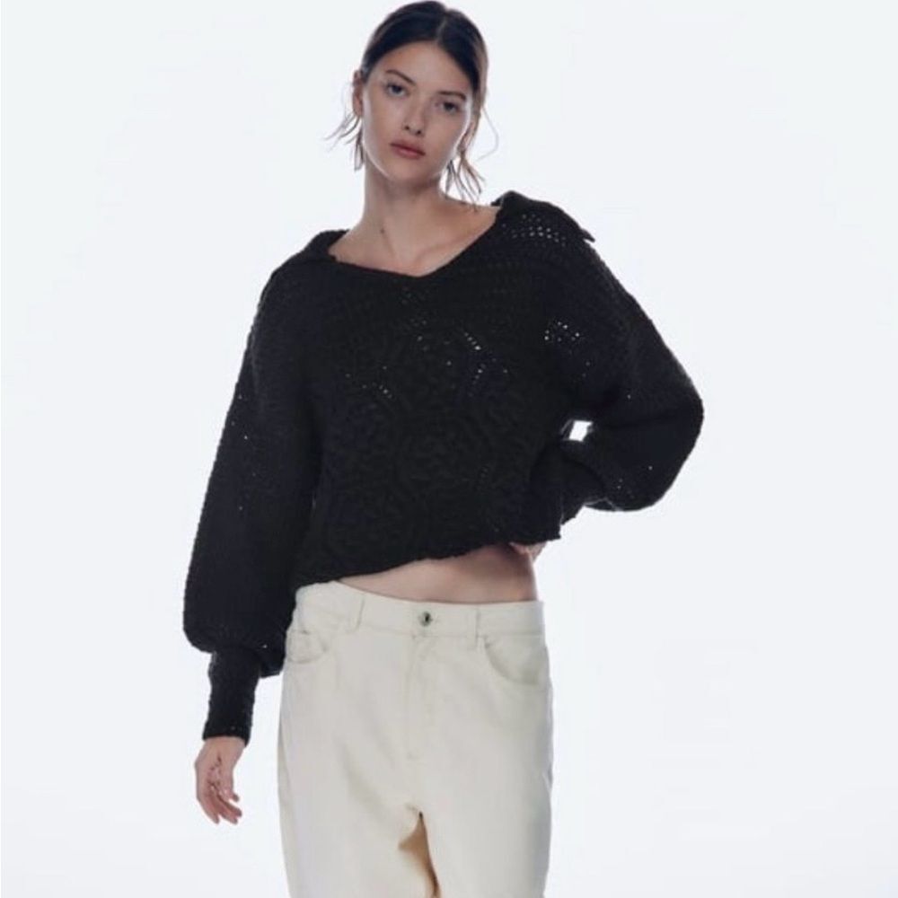 Zara Polo Collar Open Knit Sweater Size M